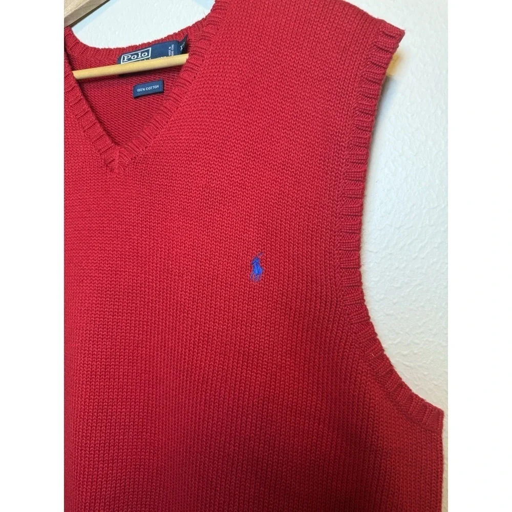 VTG Polo Ralph Lauren Sweater Vest Red Preppy Ribbed V Neck Tennis Golf Vest XXL